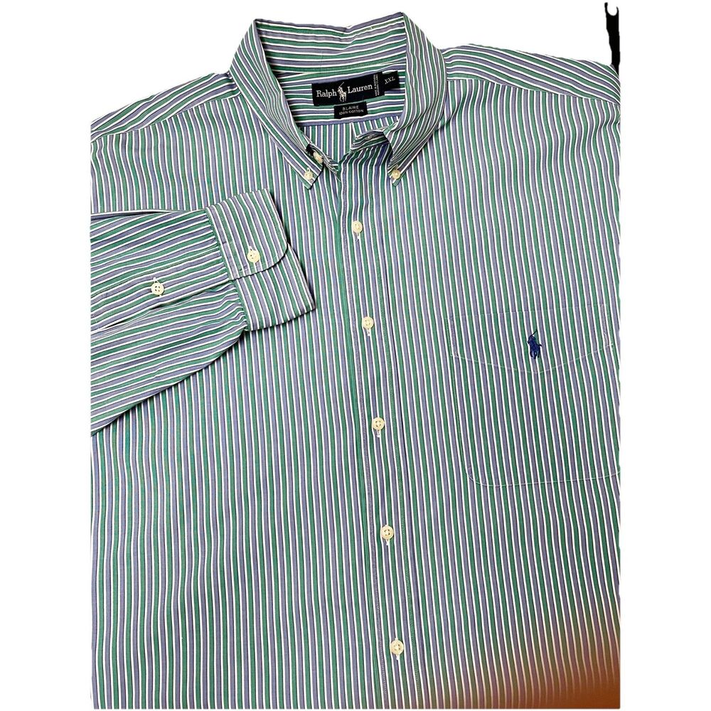Ralph Lauren Blaire 100% Cotton Green/Blue Stripe Long Sleeve Shirt Size XXL
